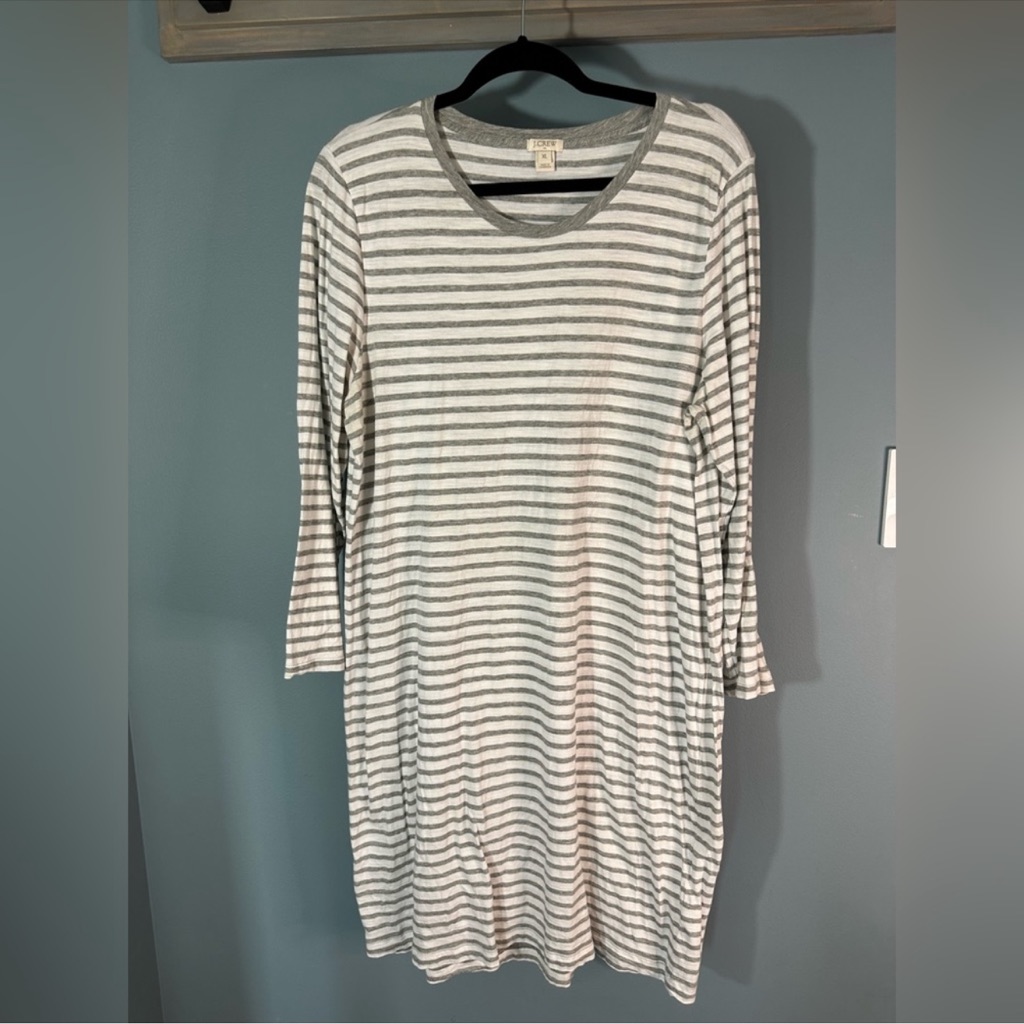 J. Crew White/Grey Striped Long Sleeve Dress